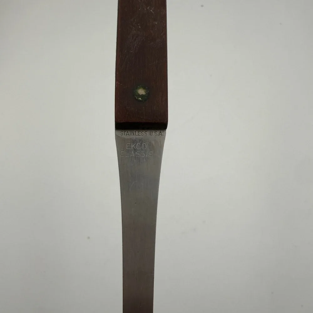 Vintage Ekco Classic Slotted Spatula Stainless USA Wood Handle Nylon Turner 12in